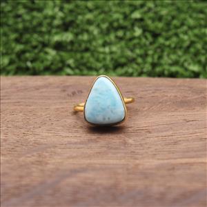 Larimar Gemstone Rings, Larimar Gemstone, Adjustable Rings, Gold Plated Rings, Dominican Blue Larimar Gemstone Jewelry (EJ-745)
