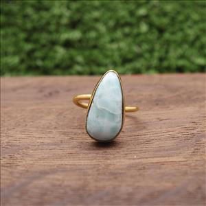 Larimar Gemstone Ring, Gold Plated Gemstone Ring, Adjustable Stylish Rings, Handmade Rings Jewelry (EJ-752)