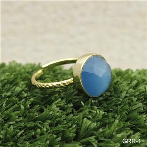Blue Cat's Eye Gemstone, Designer Gemstone Rings, Adjustable Rings, 12MM Round Stone Ring,Solitaire Rings,Handmade Jewelry (GRR-1)