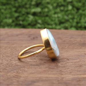 Larimar Gemstone Rings, Larimar Gemstone, Adjustable Rings, Gold Plated Rings, Dominican Blue Larimar Gemstone Jewelry (EJ-745)