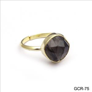 Black Rutile Gemstone Ring, Adjustable Rings, 10 MM Cushion Stone Ring, Plain Design Rings, Solitaire Rings, Gemstone Ring Jewelry (GCR-75)