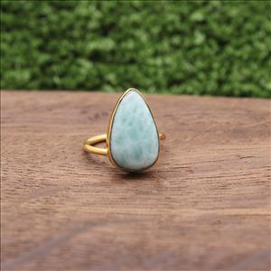 Larimar Gemstone Ring, Gold Plated Gemstone Ring, Adjustable Stylish Rings, Handmade Rings Jewelry (EJ-749)