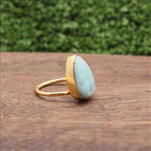 Larimar Gemstone Ring, Gold Plated Gemstone Ring, Adjustable Stylish Rings, Handmade Rings Jewelry (EJ-749)