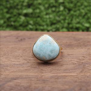 Larimar Gemstone Rings, Larimar Gemstone, Adjustable Rings, Gold Plated Rings, Dominican Blue Larimar Gemstone Jewelry (EJ-745)