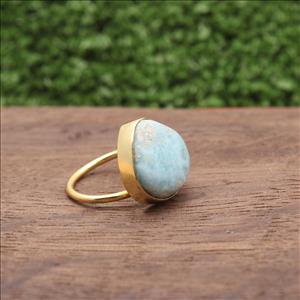 Larimar Gemstone Rings, Larimar Gemstone, Adjustable Rings, Gold Plated Rings, Dominican Blue Larimar Gemstone Jewelry (EJ-745)