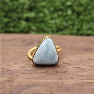 Larimar Gemstone Ring, Gold Plated Gemstone Ring, Adjustable Stylish Rings, Handmade Rings Jewelry (EJ-749)