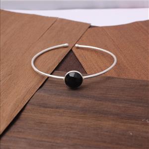Black Onyx Gemstone - Round Shape  Gold & Silver Plated Bangle - Adjustable Bangle Finding Jewelry(EJ-1277)