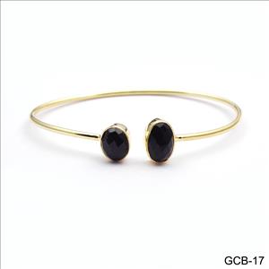 Gemstone Bangle -Handmade  Bangle-Gold Plated Bangle -Two stone Bangle -  Adjustable Bangle Bracelet Jewelry(GCB-17)
