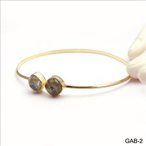 Elegant Adjustable Double Gemstone Bangle-Stacking Bangle Bracelet -Gold Plated Bangle Jewelry (GAB-1)