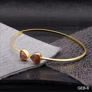 Blue ,Pink Cats Eye,Rutile ,Opalite Gemstone Bangle - 8MM Trillion - Adjustable Bracelet- Stacking Bracelet(GEB-5)