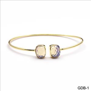 Gemstone Bangle -Handmade  Bangle-Gold Plated Bangle -Two stone Bangle -  Adjustable Bangle Bracelet Jewelry(GDB-1)