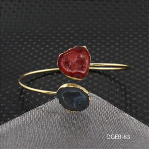 Geode Cuff Bangle, Natural Geode Druzy Gemstone, Gold Plated Bracelet, Adjustable Bracelet, Gemstone Bangle Jewelry (DGEB-82)