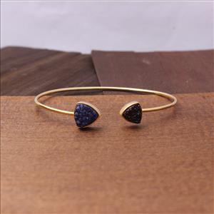 Sugar Druzy Gemstone - Handmade  Bangle-Gold Plated Bangle -Two stone Bangle -Adjustable Bangle Bracelet Jewelry(EJ-1261)