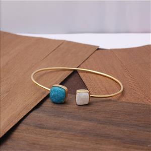 Sugar Druzy Gemstone - Cushion Shape - Gold Plated Bangle -Adjustable Fashionable Jewelry(EJ-1290)