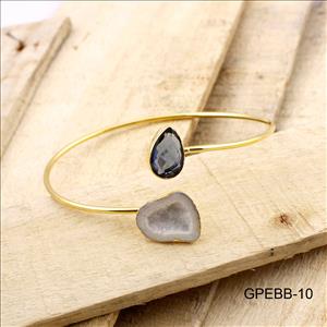 Bangle - Geode Druzy Bangles - Gold Electroplated Bangle - Adjustable Bangle - Gemstone With Geode Druzy Stacking Bangle Bracelet.(GPEBB-9)