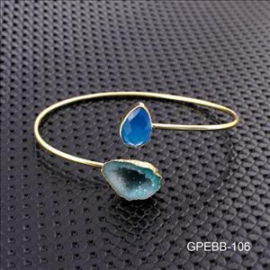 Gemstone Bangles -Geode Druzy Bangle -Pear Shape Bangle - Gold Plated Bracelet - Stackble Bangle Bracelet Jewelry (GPEBB-105)
