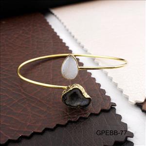 Gemstone Bangles -Geode Druzy Bangle -Pear Shape Bangle - Gold Plated Bracelet - Stackble Bangle Bracelet Jewelry (GPEBB-77)