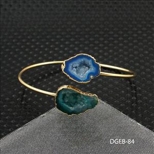 Geode Cuff Bangle, Natural Geode Druzy Gemstone, Gold Plated Bracelet, Adjustable Bracelet, Gemstone Bangle Jewelry (DGEB-82)