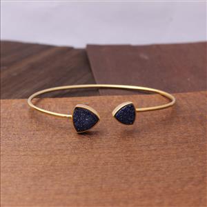 Amazing Sugar Druzy Gemstone - Trillion Shape & Gold Plated Bangle -Adjustable Finding Fashion Jewelry(EJ-1275)