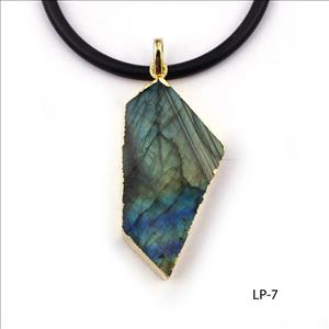 Natural Labradorite Gemstone Pendant, Electroplated Jewelry, Handmade Gemstone Simple Design Jewelry(LP-7)