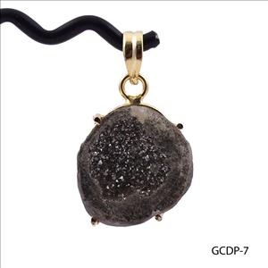 DIY Black Geode Druzy Pendant - Geode Druzy Gemstone - Prong Set Pendant - Gold Plated Pendant Jewelry (GCDP-7)