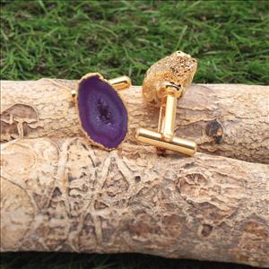 Geode Druzy Gemstone Cufflink, Suit Cuff Links, Gold Electroplated Cufflink, Handmade Fine Jewelry (EJ-637)