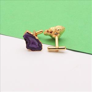 Purple Cuff Links, Geode Druzy Gemstone Cufflink,Gold Electroplated, Handmade Jewelry(EJ-629)