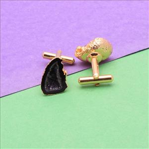 Geode Druzy Gemstone Cufflink, Black Cuff Links,Unique Cuff Links,Gold Electroplated Cufflink, Handmade Gemstone Jewelry (EJ-626)