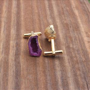 Gold Electroplated Cufflink, Geode Druzy Gemstone, Pink Cuff Links, Gifts For Him, Handmade Finding Jewelry (EJ-644)