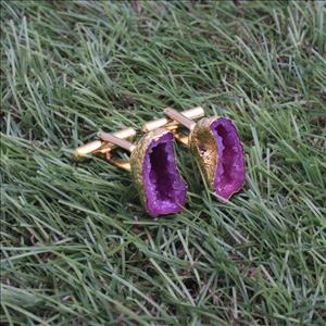 Gold Electroplated Cufflink, Geode Druzy Gemstone, Pink Cuff Links, Gifts For Him, Handmade Finding Jewelry (EJ-644)