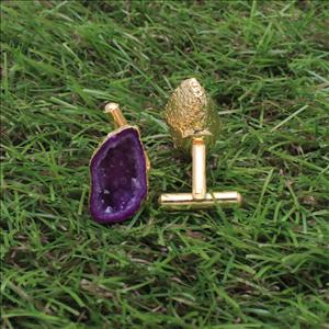 Geode Druzy Gemstone Cufflink, Geode Druzy Gemstone, Purple Cuff Links, Wedding Cuff Links, Gold Electroplated Cufflink, Jewelry (EJ-633)
