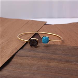 Exclusive Natural Sugar Druzy Gemstone, Cushion Shape, Gold Plated, Handmade Bracelet Jewelry  (EJ-1300)