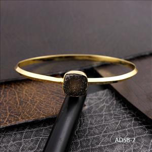 Natural Agate Druzy Gemstone, Round Shape Gemstone, Gold Plated Adjustable Bracelet, Bracelet Fashion Jewelry(ADSB-7)