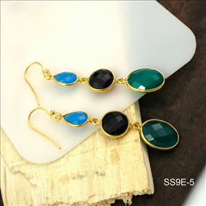 925 Sterling Silver Earrings, Multi color Gemstone Earrings, Gold Plated Earrings, Dangling Earrings, Handmade Supply Jewelry (SS9E-5)