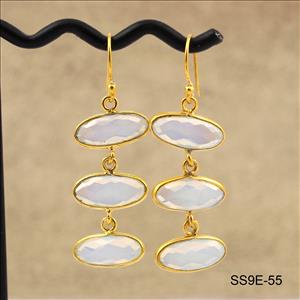 925 Sterling Silver Earrings, White Opalite Earrings, Gold Plated Dangle Earrings, Gemstone Earrings Jewelry Supplies  (SS9E-55)