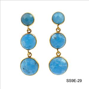 925 Sterling Silver Earrings, Cats-Eye, Turquoise Gemstone Earrings, Gold Plated Earrings, Gemstone Supply Earrings Jewelry (SS9E-29)