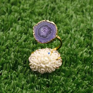 Elegant Natural Solar Quartz Gemstone, Double Stone Adjustable Ring, Gold Electroplated Ring, Finding Jewelry Supplies (MD2R-1)