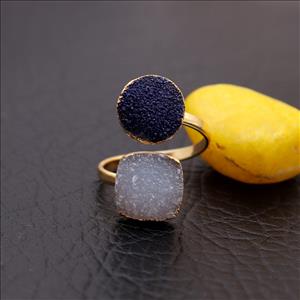 Natural Agate Druzy Gemstone Gold Plated, Adjustable Ring, Multi Gemstone Rings Handmade Jewelry (EJ-1946)