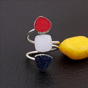 Multi Natural Agate Druzy Gemstone Cushion/Round Shapes Adjustable Ring Silver Plated Gemstone Rings Jewelry (EJ-2015)